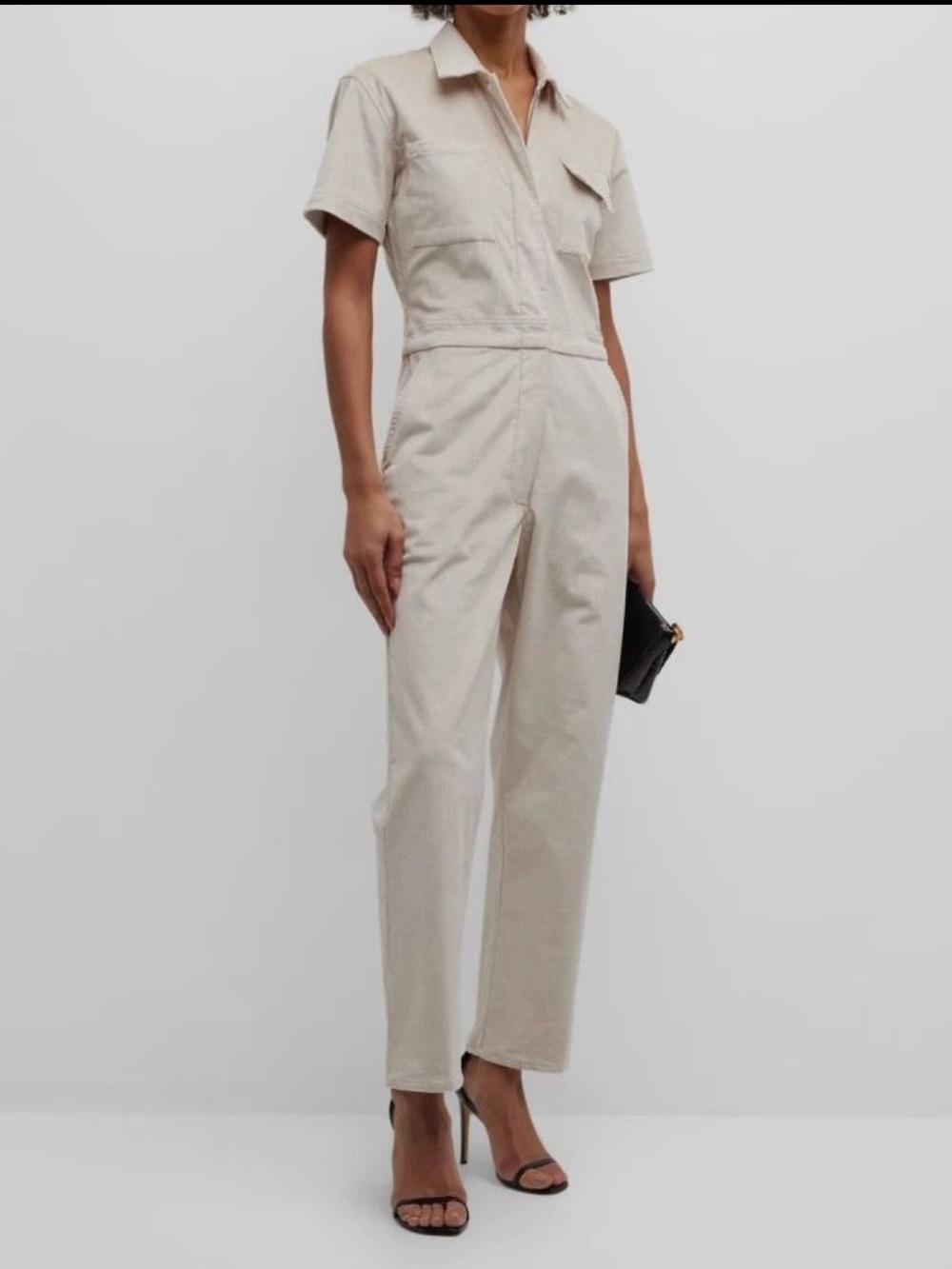 Rivet Utility Corduroy Front-Zip Worker Jumpsuit